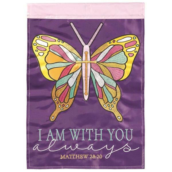 Recinto 13 x 18 in. Butterfly I Am with Matthew 28-30 Double Applique Garden Flag RE3468678